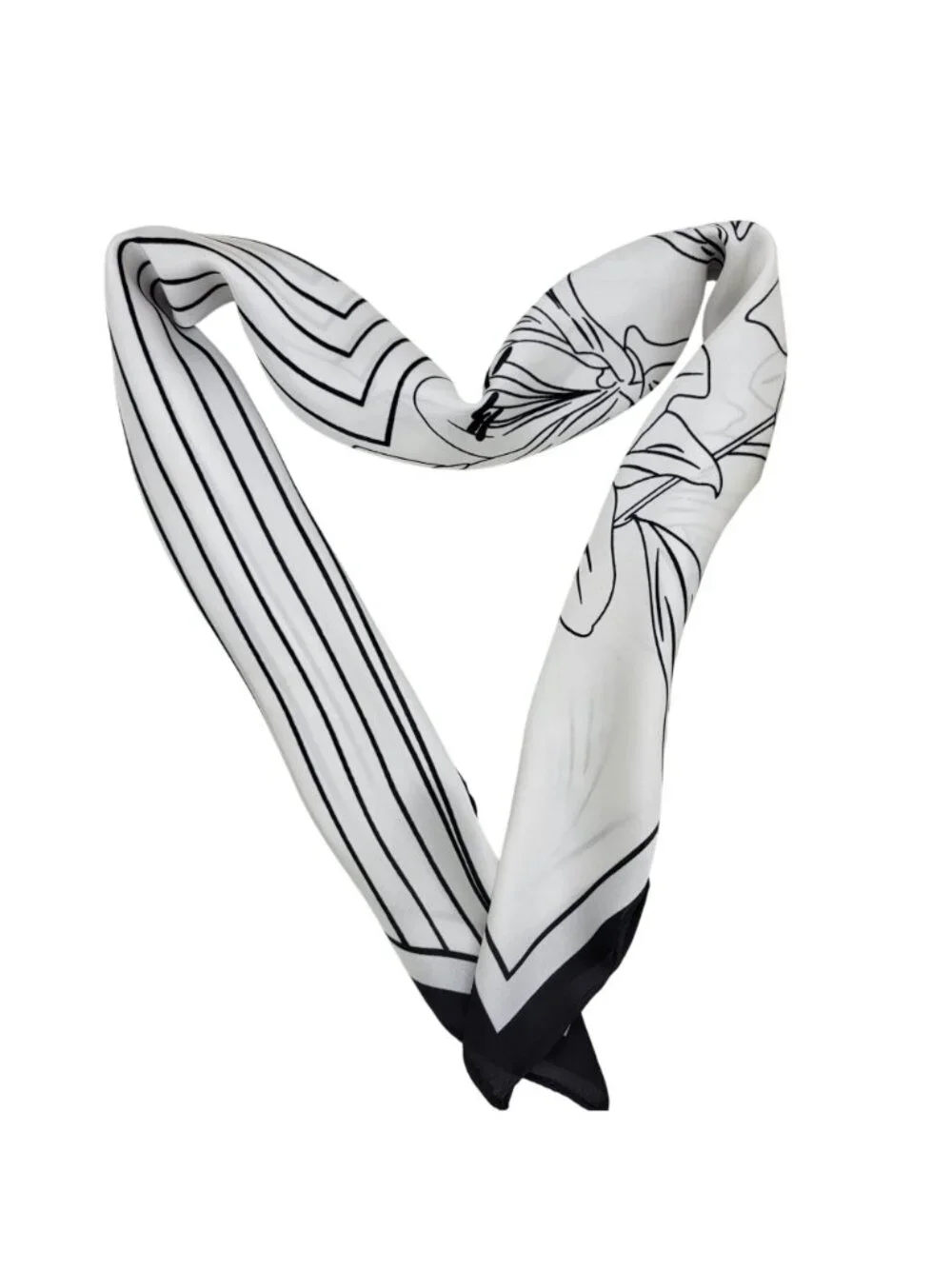 ✨Luxury Silky Soft Scarf Black White Floral Lily Geometric Print Square Bandana